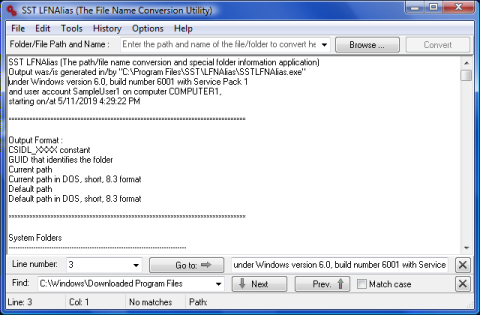 The LFNAlias Main Window