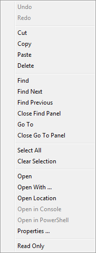 The Output Editor's Context Menu