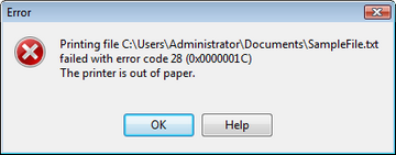 The LFNAlias Print Error Dialog