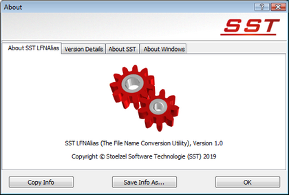 The LFNAlias Version Info Dialog