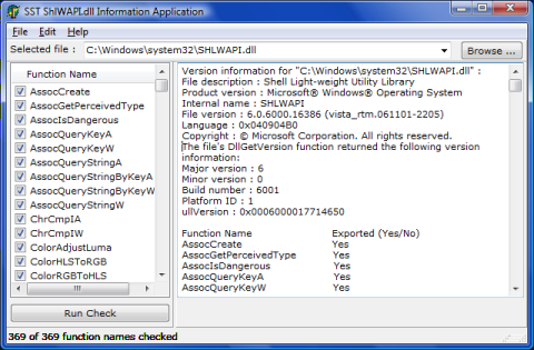 ShlWAPIFunctionInfo Main Window